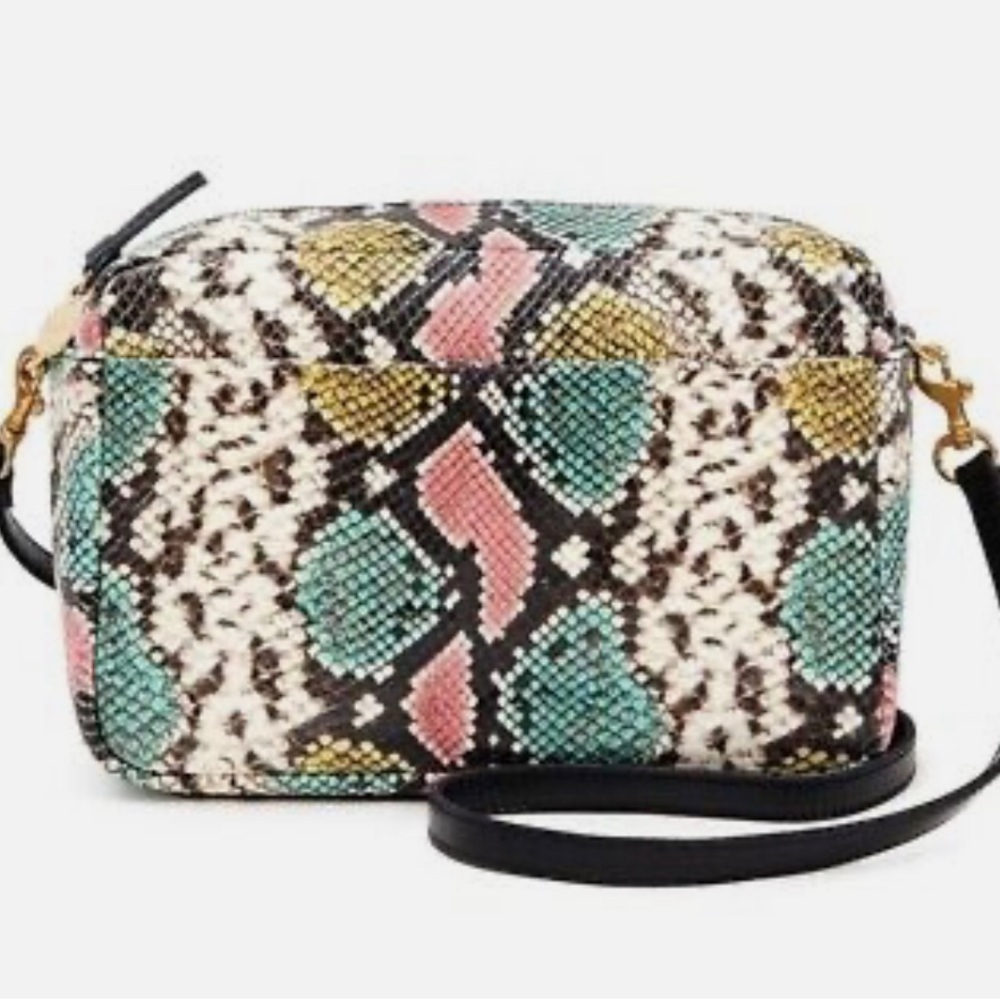 Clare V Marisol leather front pocket pastel printed snack bag